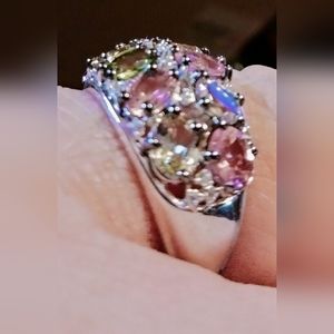 Multi -Tourmaline and Zircon Ring in Platinum Over Sterling Silver